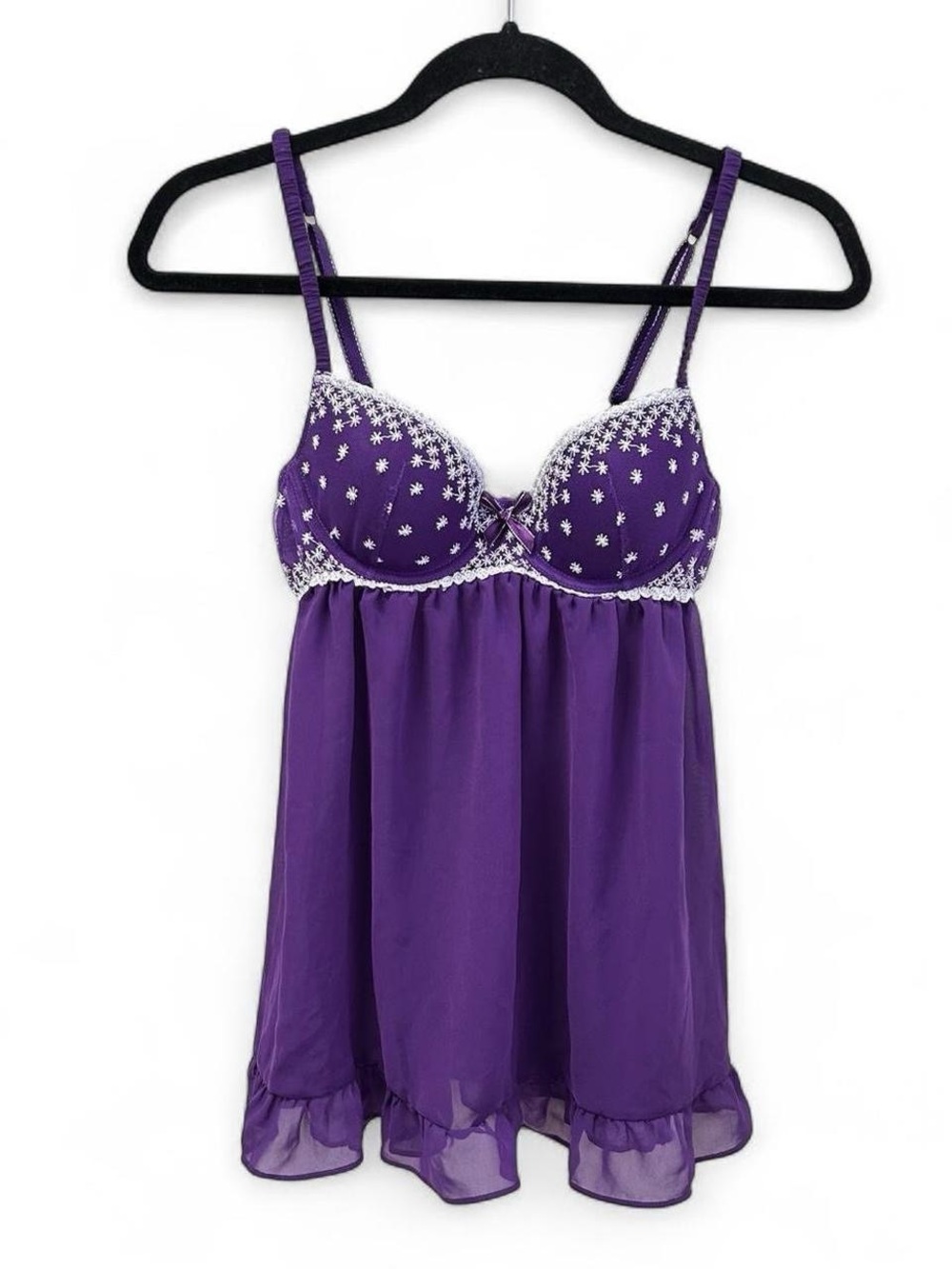 Y2K 2000s Pout by Victoria's Secret Purple Mesh Babydoll Dress with Embroidery
